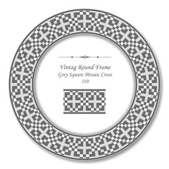 Vintage Round Retro Frame 310 Grey Square Mosaic Cross
