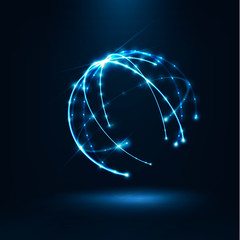 Abstract geometric technology shape of glowing particles .
