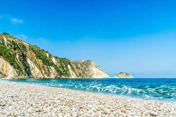 Petani beach, Kefalonia island, Greece. View of Petani bay and beautiful beach, Kefalonia island,...