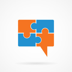 vector icon of talk or chat icon or speech bubble as puzzle.