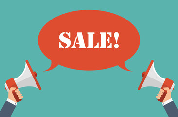 SALE Megaphone. sale conversation. Flat design for business financial marketing banking commercial advertising minimal concept cartoon illustration.