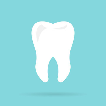 Tooth icon with long shadow. Flat design style.