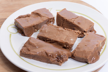 Homemade grandmothers chocolate on the white plate