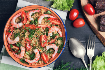 Blue ceramic bowl with couscous