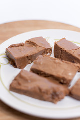 Homemade grandmothers chocolate on the white plate