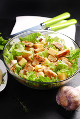 caesar salad in glass bowl