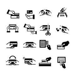 Hand holding a credit card and removing icons