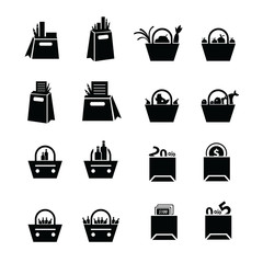 Shopping Bags Set with drink, foods and status   icons