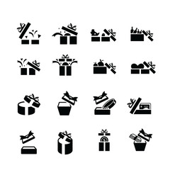 Set black gift icons, open gift box