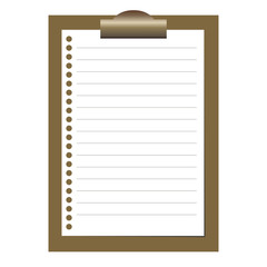 Clipboard with white blank paper. Lined paper.