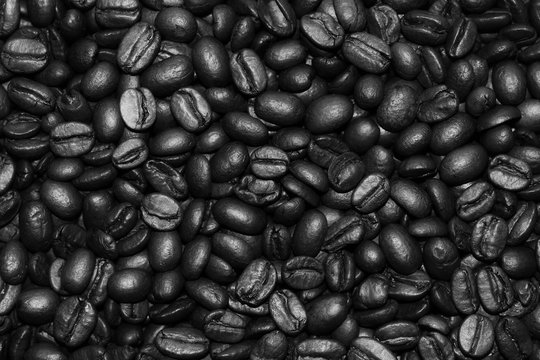 coffee beans black and white background and texture