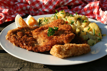 organisch, lifestyle, schnitzel, wiener, kartofelsaat, modern neu closeup