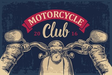 Biker driving a motorcycle rides. Road Trip.