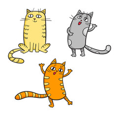 Vector set of cute cartoon cats in various poses.