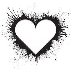 Heart shaped frame made of black paint splashes on white background  Vector illustration.
