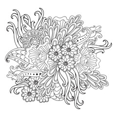 Hand drawn patterned floral frame in doodle style.