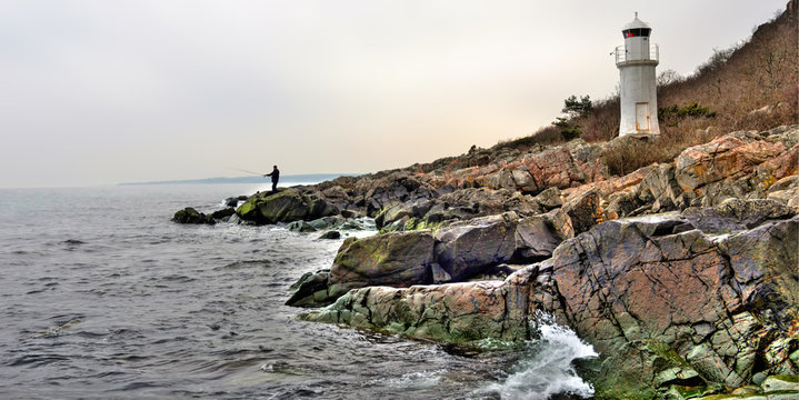 Fishing in beautiful spring scenery