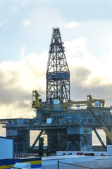 Drilling rig on the coast of Atlantic Ocean. Oil platform.