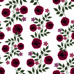 Fototapeta premium Seamless flowers from red roses pattern on white background