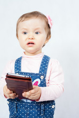 Funny baby make selfie on mobile phone