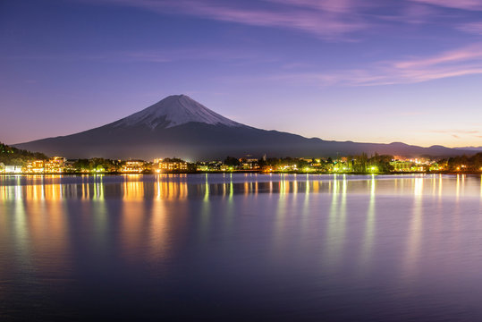 beautiful scece susnset reflection of mt.Fuji