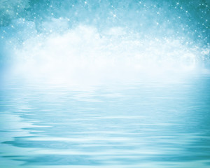 Fototapeta na wymiar Background for the text, Flickering heaven over water, blue