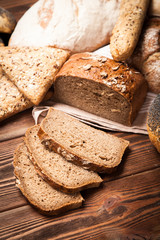 Bread assortment on wooden surface