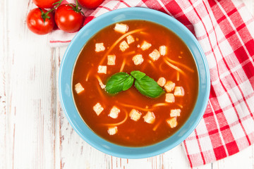 Tomato soup and basil