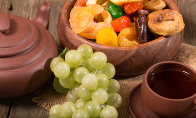 Tea drinking with dried fruit from pottery