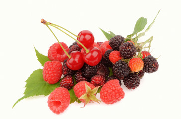 Sweet fresh raspberry fruit with cherry
