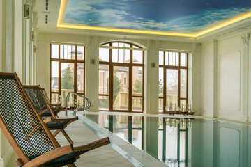 Modern indoor pool in SPA at hotel