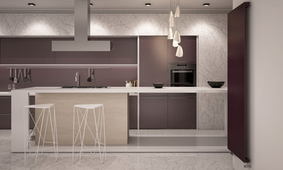 White and Violet Colors Contemporary Kitchen Camera 2 Evening