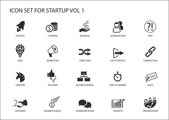 Business startup icon set. Vector symbols for various business situations