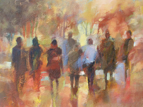 Walking peoples handmade painting