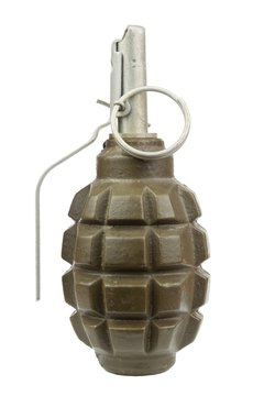 Hand grenade. Weapon of terrorists. Sales of weapons. Place for your text.
