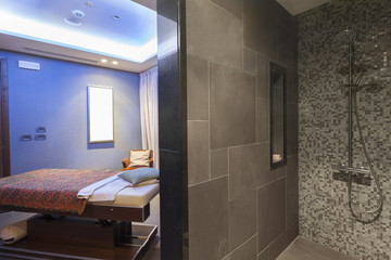 interior of a room for oriental massage with bathroom