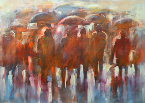 Walking peoples handmade painting