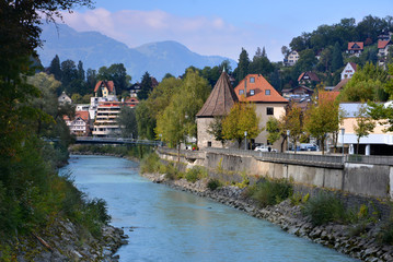 Fototapeta na wymiar river in Feldkirch, Austria in Europe
