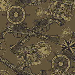 Seamless pattern with various pirate elements