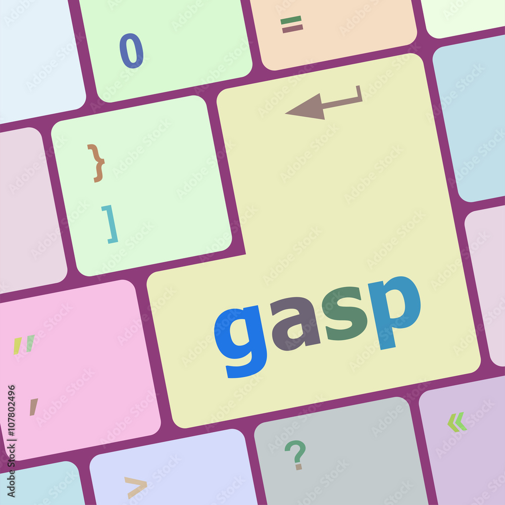 Poster gasp word on keyboard key, notebook computer button vector illustration