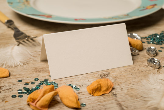 Blank Name Card on Dinner Table