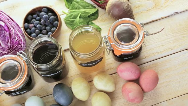Easter eggs painted with natural egg dye from fruits and vegetables