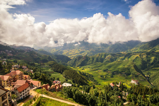 Beautiful landscape view of mountain and riceterrace in Sapa, Vi