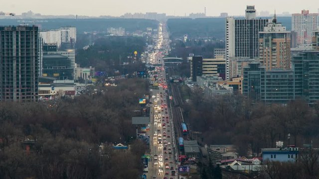 Evening Traffic In Kiev City Time lapse
