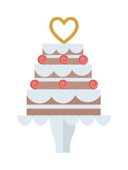 Chocolate cream birthday cake topped pie isolated with white slice and cream flowers decorated vector.