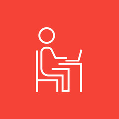 Businessman working at his laptop line icon.