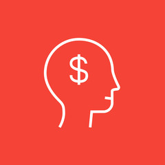 Human head with dollar symbol line icon.
