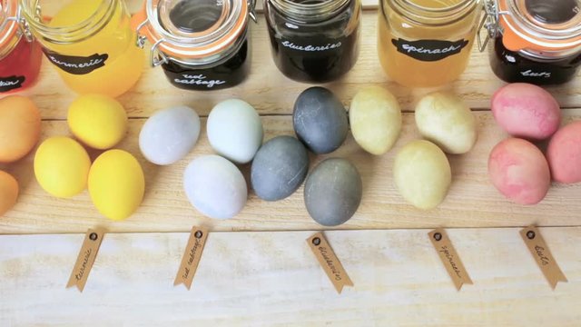 Easter eggs painted with natural egg dye from fruits and vegetables