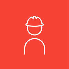 Worker wearing hard hat line icon.