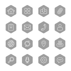 line web icon set on gray hexagon for web design, user interface (UI), infographic and mobile application (apps)